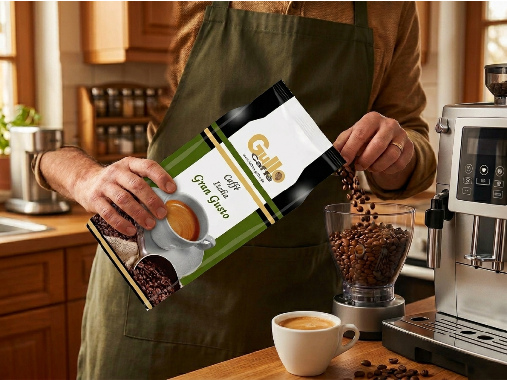Gullo Caffe Italia Gran Gusto, zrnková káva 1 kg priprava kavy