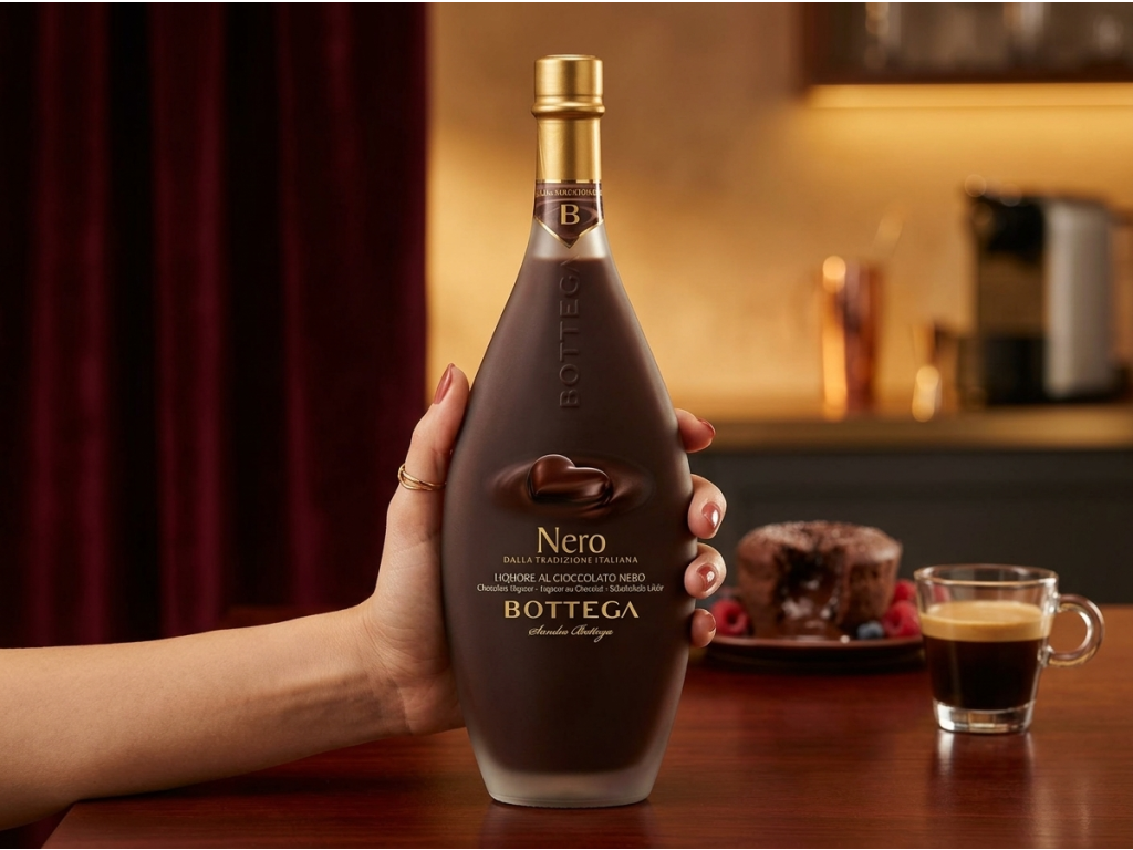 Bottega Nero čokoládový likér držený v ruce