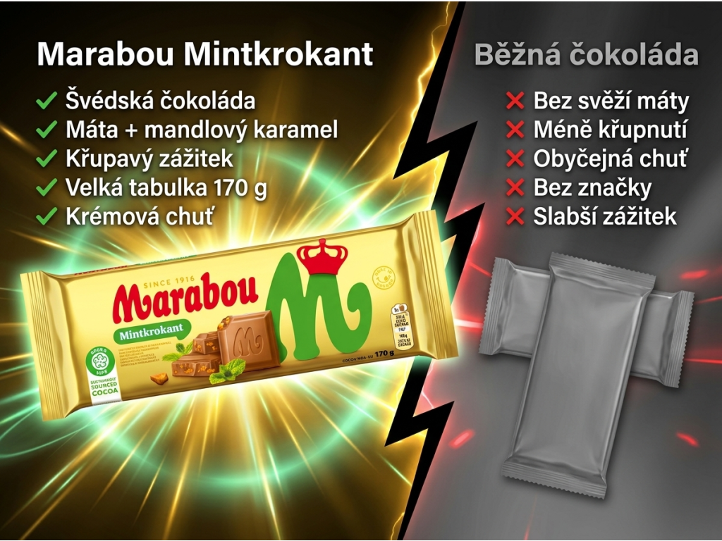 Marabou Mintkrokant mléčná čokoláda s mátou a mandlovým karamelem 170 g - srovnání