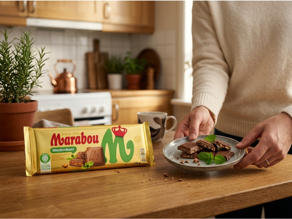 Marabou Mintkrokant mléčná čokoláda s mátou a mandlovým karamelem 170 g - společné mlsání