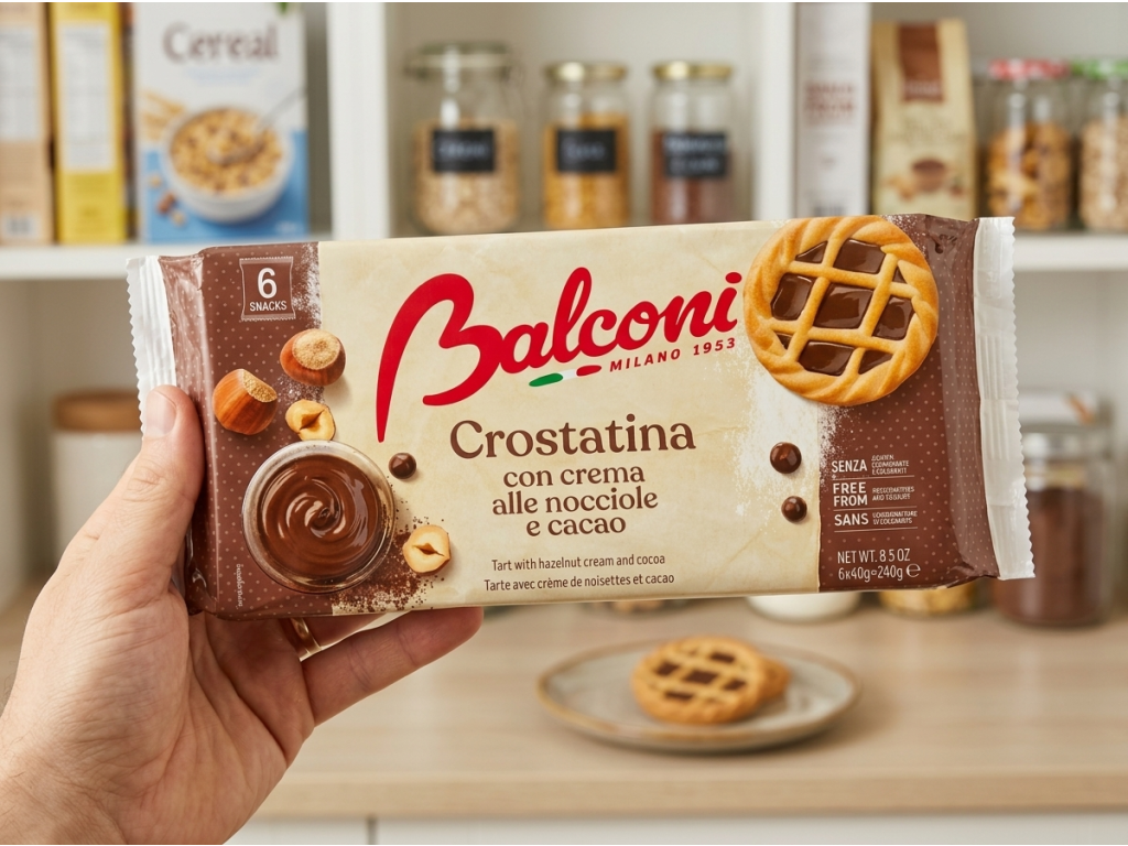 Balconi Crostatine kakaovo-oříškové tartaletky 240 g držené v ruce