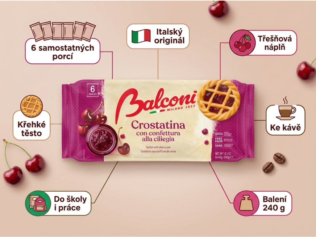 Balconi třešňové tartaletky 6 ks, 240 g - infografika výhod