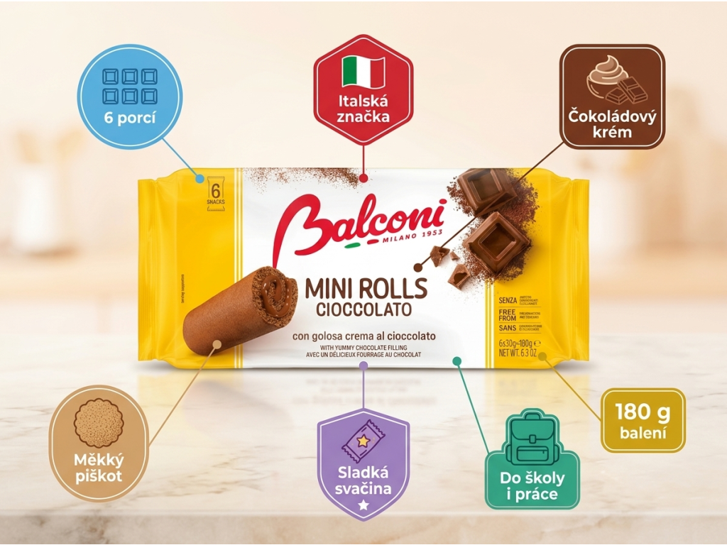 Balconi Mini Rolls Cioccolato - infografika benefitů