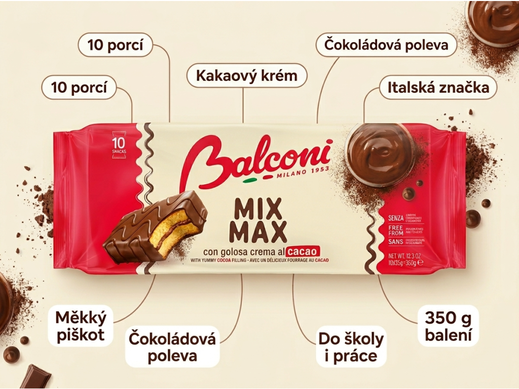 Balconi Mix Max kakaové řezy - benefity a kakaová náplň