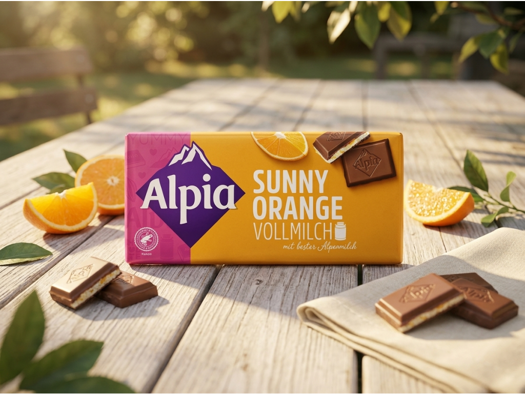 Alpia mléčná čokoláda Sunny Orange s pomerančovou náplní 100 g - pomerančová čokoláda v přírodním stylu