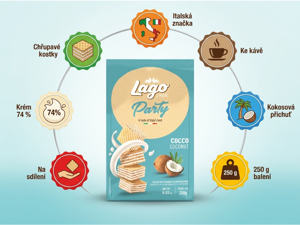Lago Party Cocco oplatky s kokosovým krémem 250 g - kokosové benefity