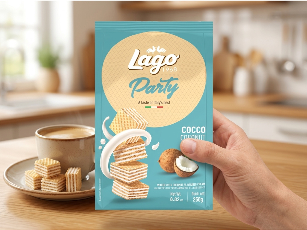 Lago Party Cocco oplatky s kokosovým krémem 250 g - balení v ruce
