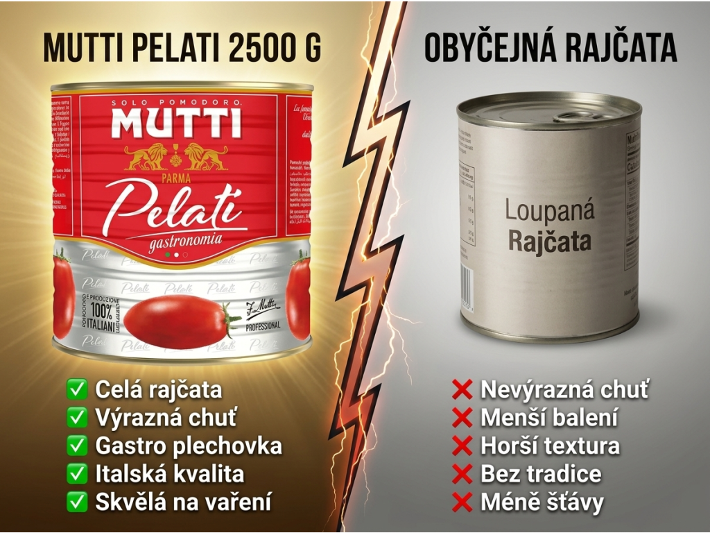 Mutti XL Pelati loupaná rajčata ve šťávě - srovnání