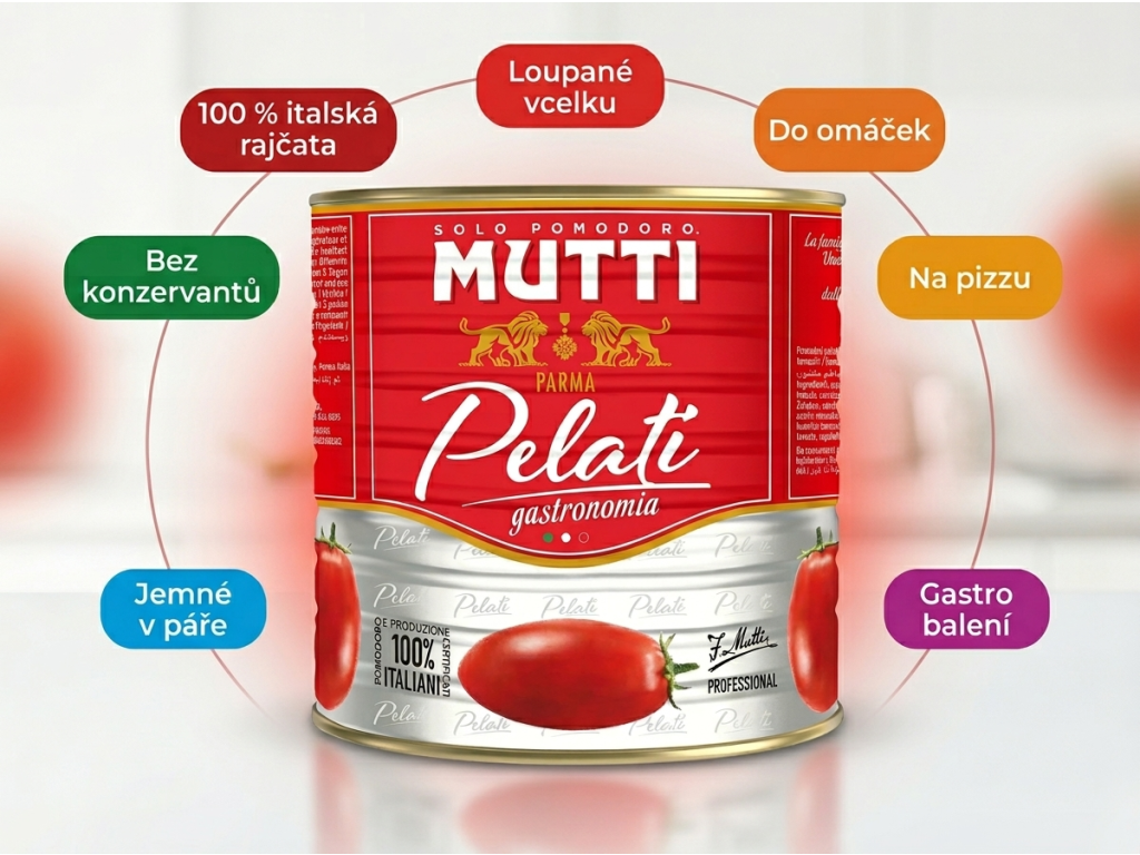 Mutti XL Pelati loupaná rajčata ve šťávě - hlavní benefity