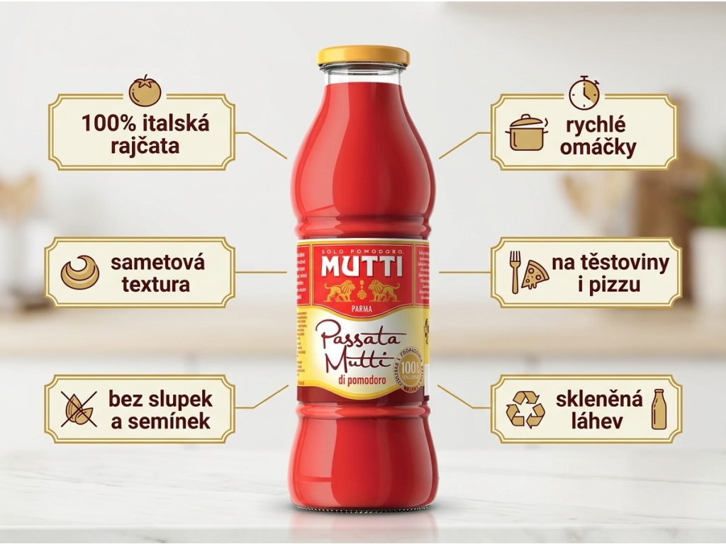 Mutti Passata rajčatové pyré 700 g - výhody rajčatového pyré