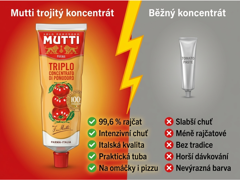 Mutti trojitý rajčatový koncentrát v tubě 280 g - srovnání
