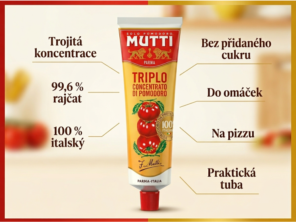 Mutti trojitý rajčatový koncentrát v tubě 280 g - výhody