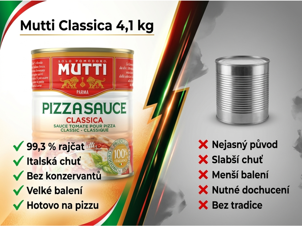 Mutti Classica 4,1 kg - srovnání s běžnou omáčkou