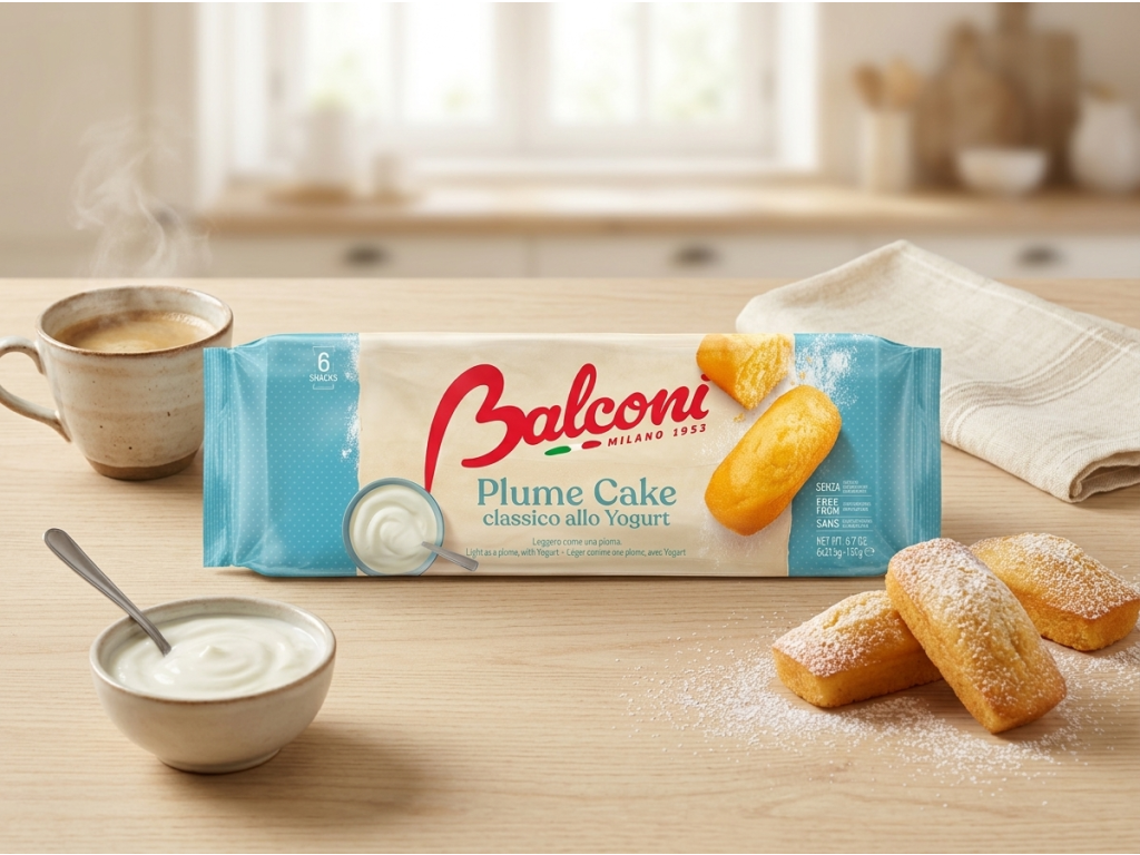 Balconi Plume Cake jogurtové piškotové dortíky 6 ks, 228 g - snídaňový kontext
