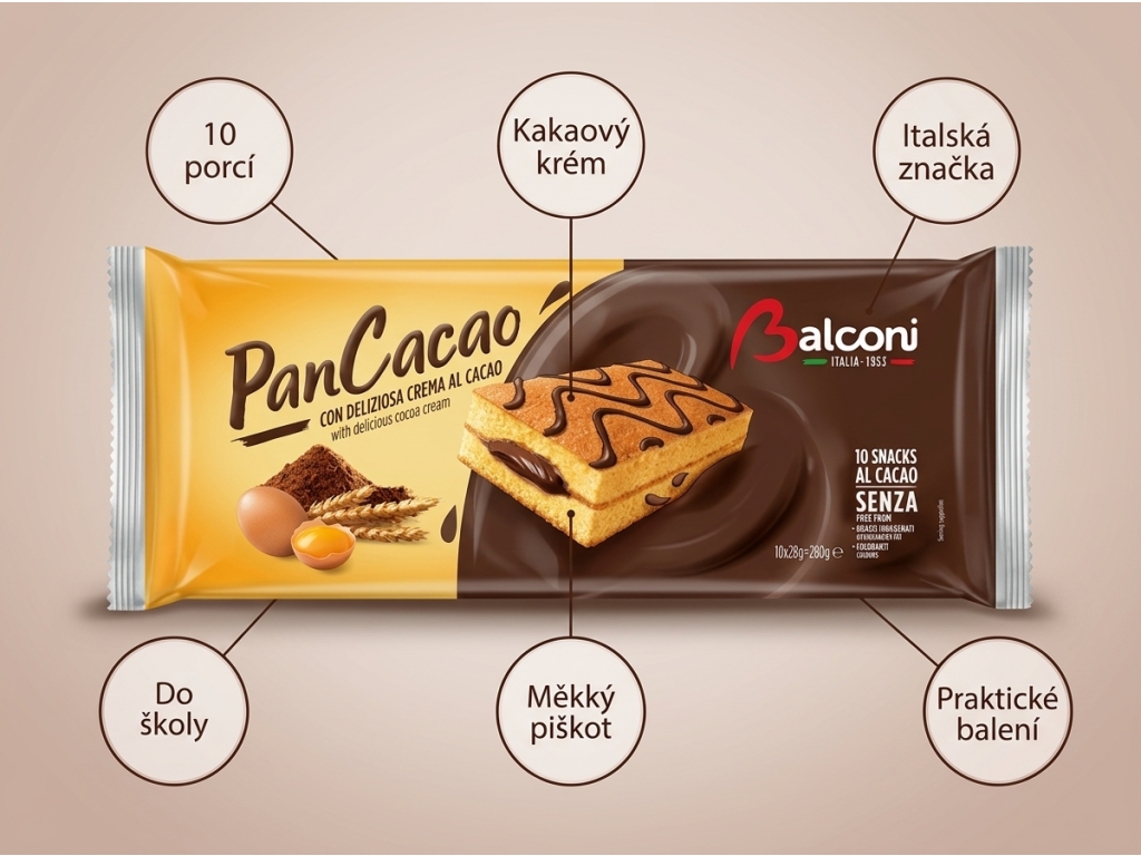 Balconi PanCacao kakaový piškotový řez 10 ks, 280 g - infografika