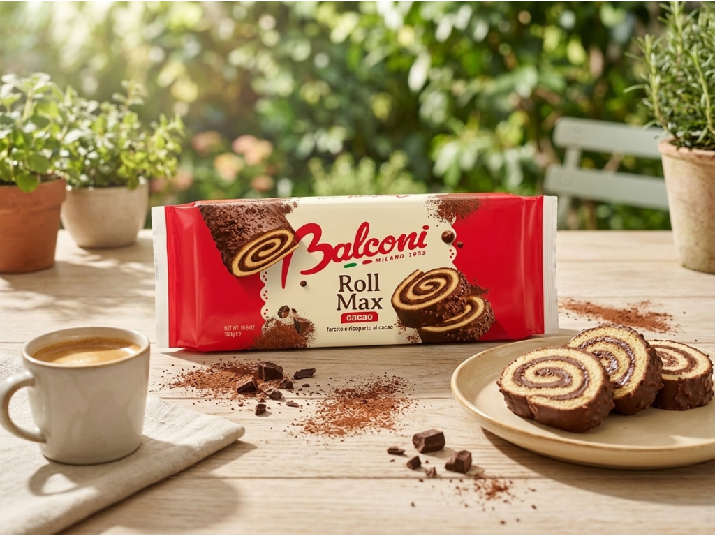 Balconi Roll Max kakaová roláda s čokoládovou polevou 300 g - kakaový kontext