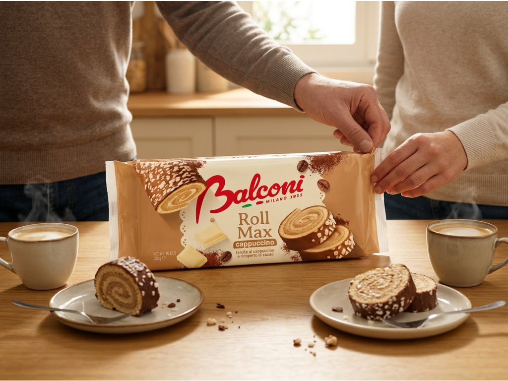 Balconi Roll Max cappuccino roláda s náplní a kakaovou polevou 300 g - serving