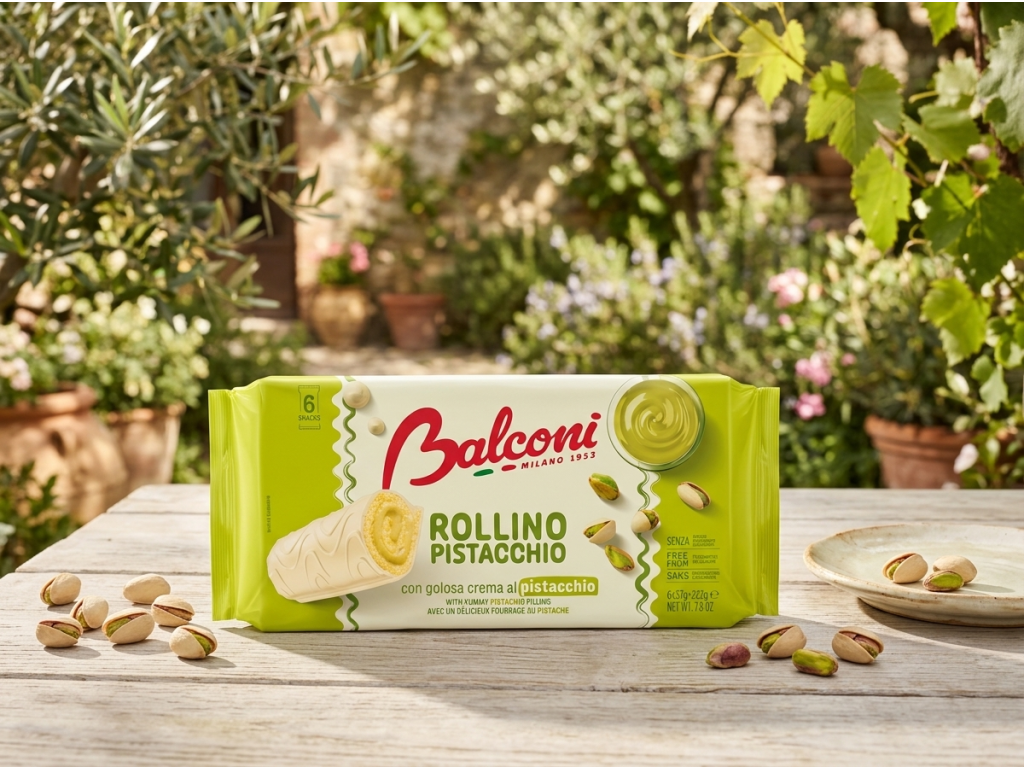 Balconi Rollino pistáciové rolky 6 ks, 222 g - pistáciová svačina v prostředí