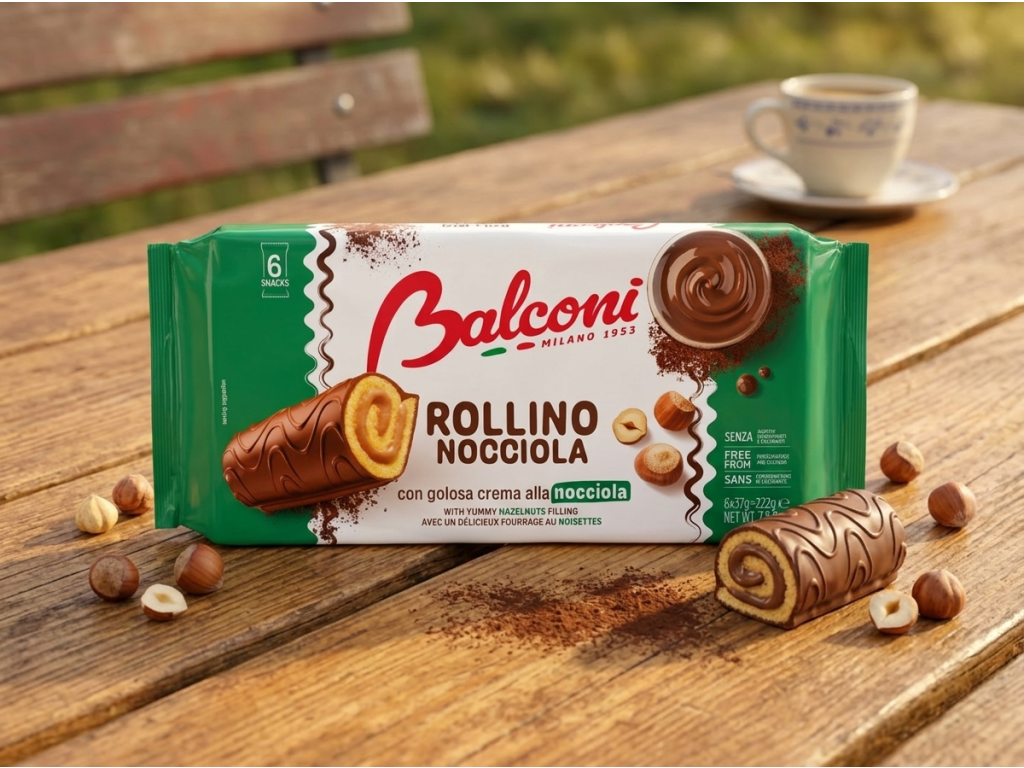 Balconi Rollino Nocciola čokoládové rolky s lískooříškovou náplní 6 ks, 222 g - svačina v přirozeném prostředí