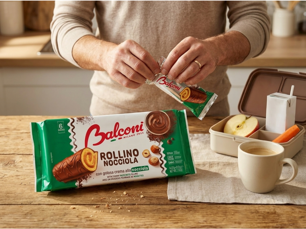 Balconi Rollino Nocciola čokoládové rolky s lískooříškovou náplní 6 ks, 222 g - svačina do školy a práce
