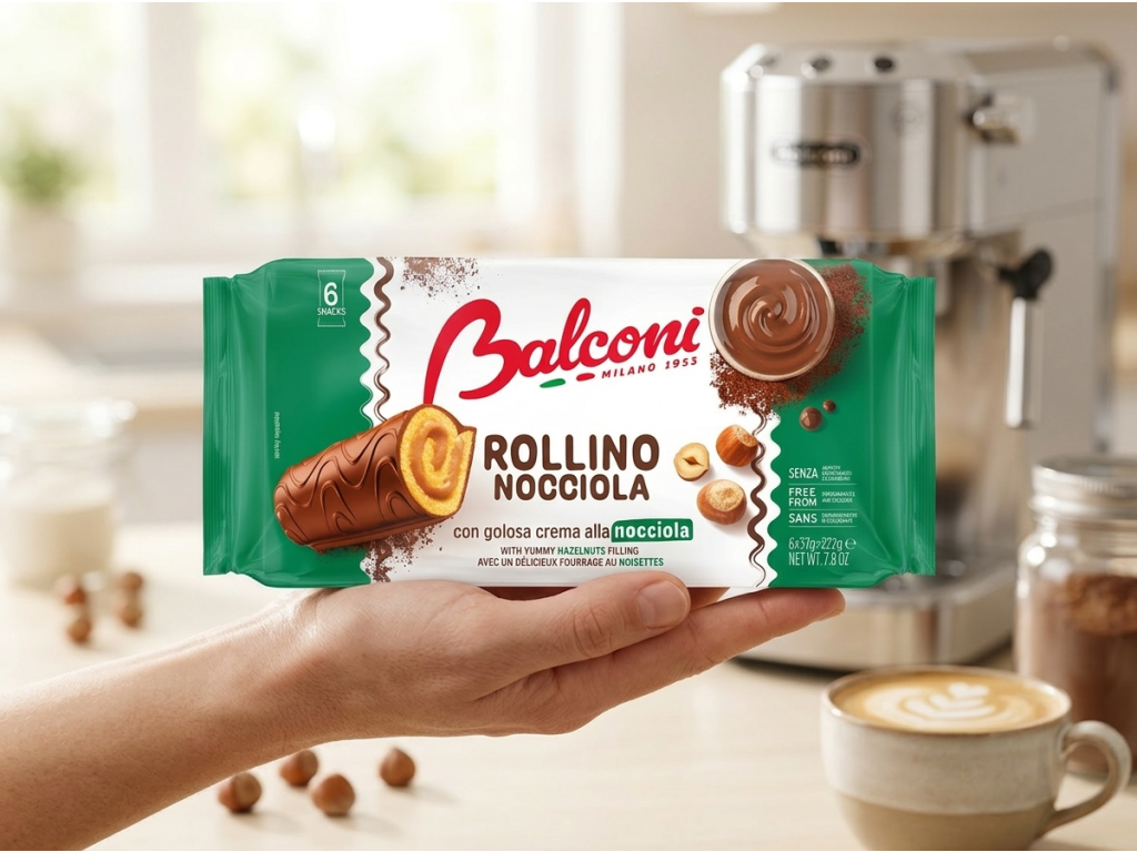 Balconi Rollino Nocciola čokoládové rolky s lískooříškovou náplní 6 ks, 222 g - balení v ruce