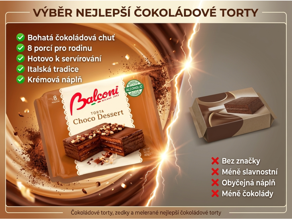 Balconi čokoládový dort Choco Dessert 400 g - srovnání s běžným dezertem