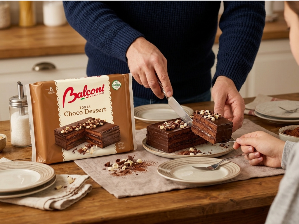 Balconi čokoládový dort Choco Dessert 400 g - servírování dezertu