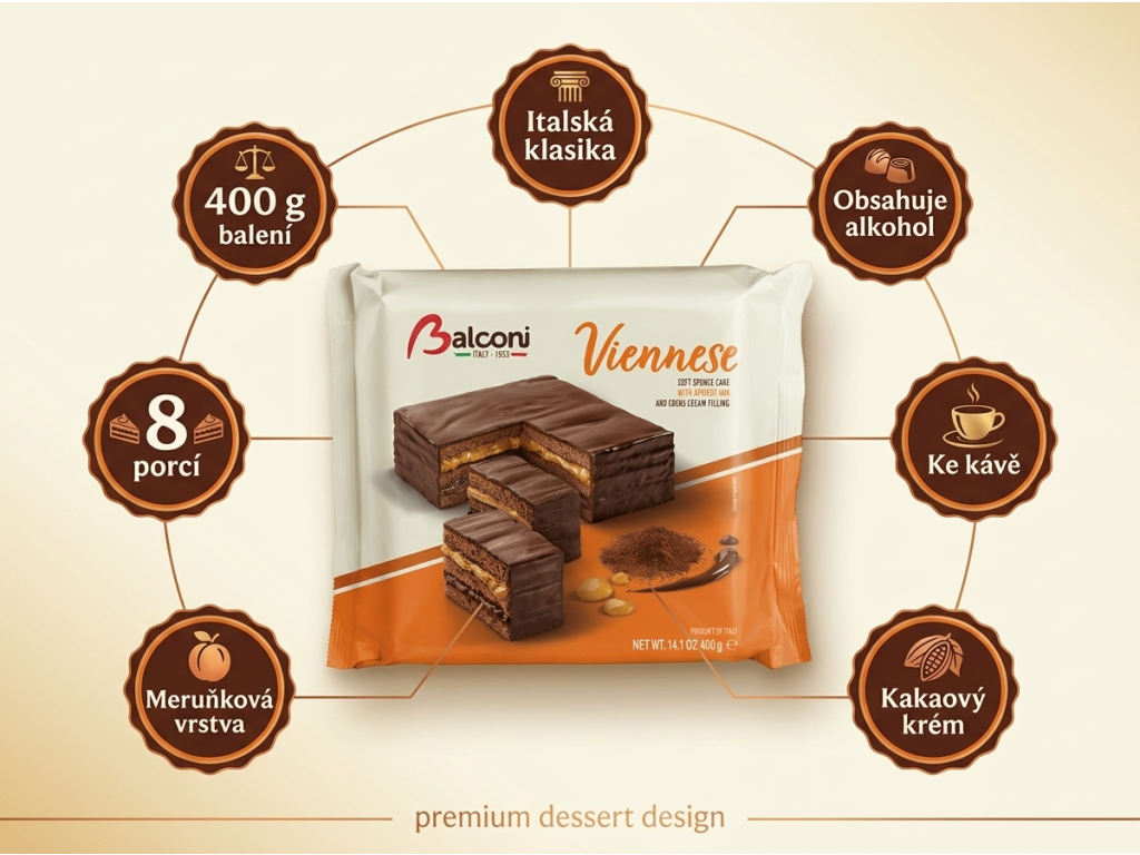 Balconi Viennese čokoládovo-meruňkový dort 400 g - benefity