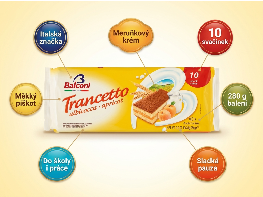 Balconi Trancetto Albicocca meruňkové piškotové řezy 10 ks, 280 g - infografika