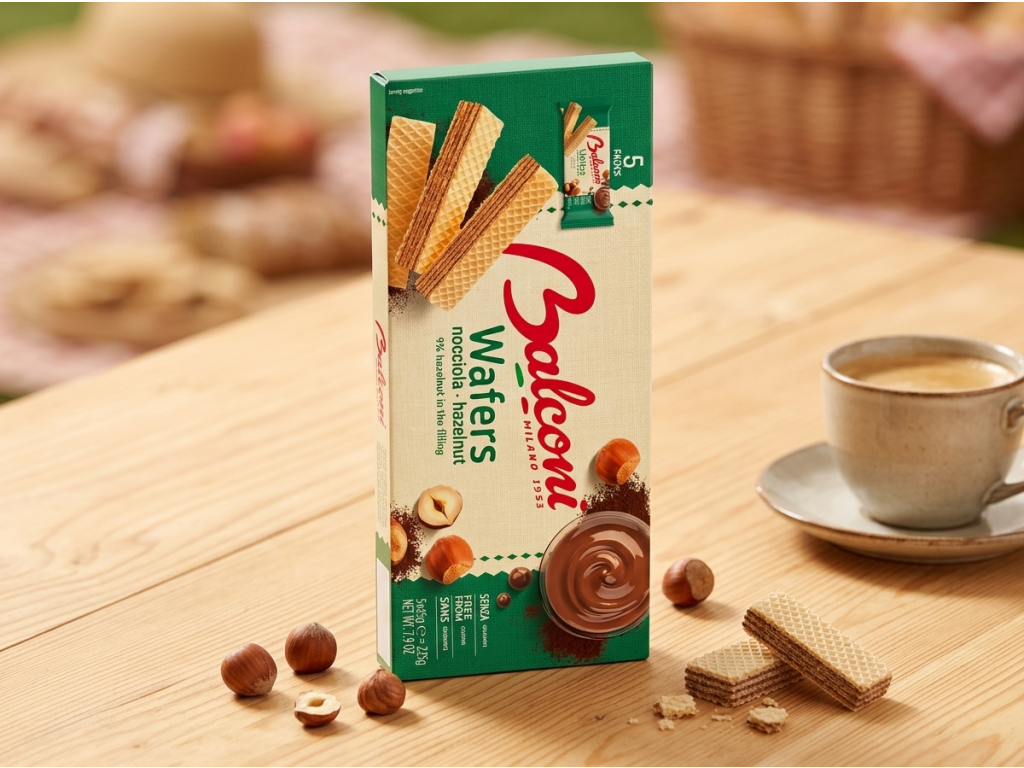 Balconi lískooříškové oplatky 5 ks, 225 g - servírování