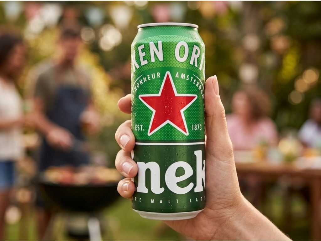 Heineken světlý ležák v plechu 4,5 % 0,5 l - v ruce
