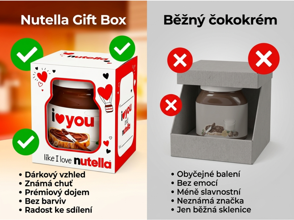 Ferrero Nutella dárkové balení 350 g - srovnání s běžnou pomazánkou