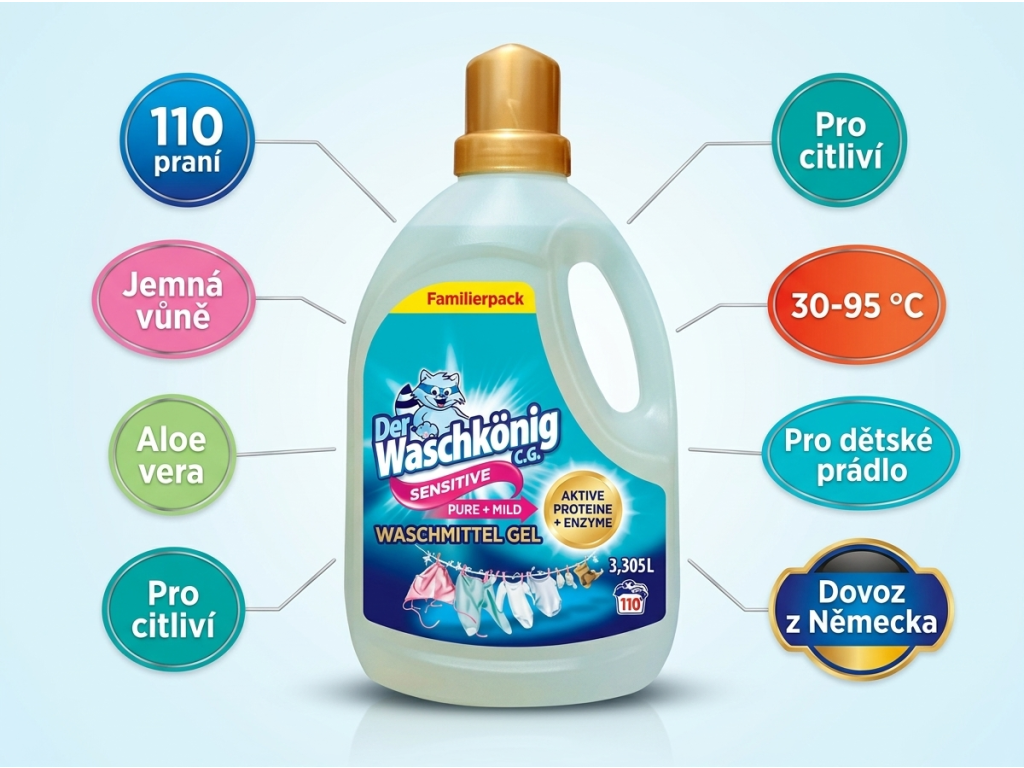 Waschkonig Sensitive laundry gel - vyhody