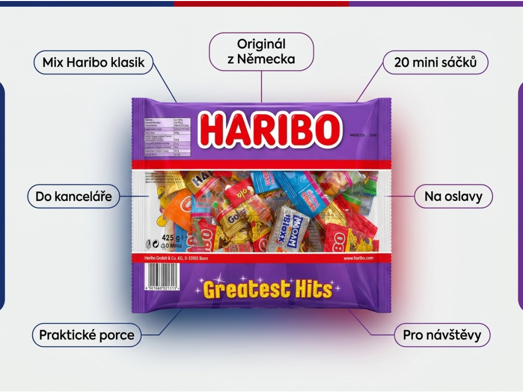 Haribo Greatest Hits Minis mix mini bonbonů 425 g - benefity