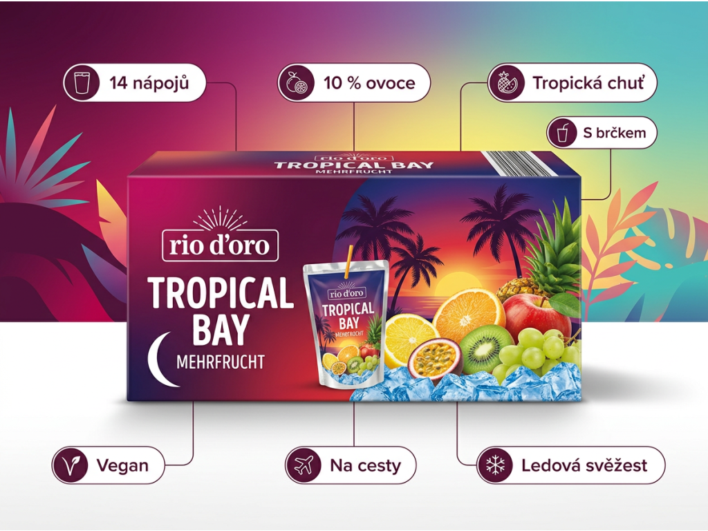 Rio d'Oro Tropical Bay ovocné osvěžující nápoje s 10 % ovoce 14 ks, 2,8 l - přehled benefitů