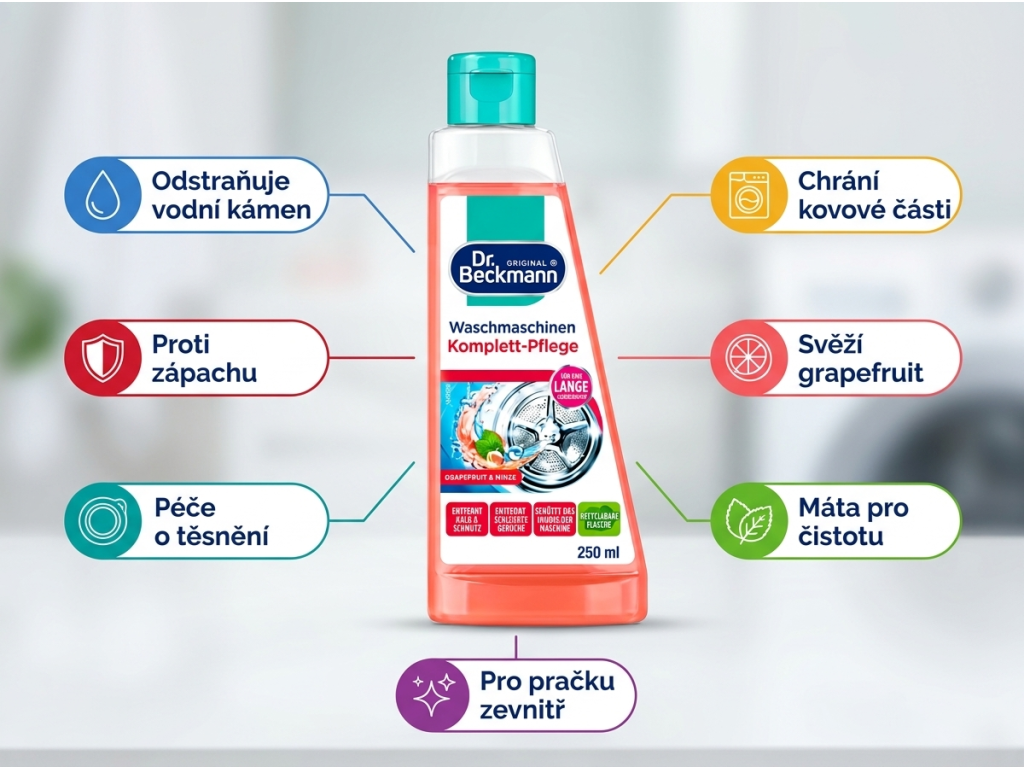 Dr. Beckmann čistič pračky Grapefruit a Máta 250 ml - benefity