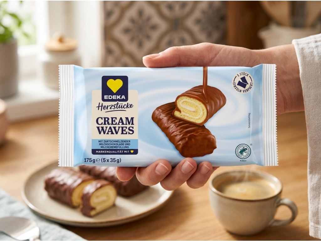 Edeka Cream Waves čokoládové rolky s mléčným krémem 175 g - balení do ruky