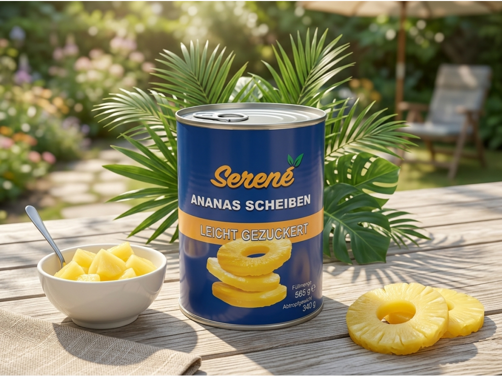 Serene ananasové plátky v lehkém sirupu 565 g, pevný podíl 340 g - servírování