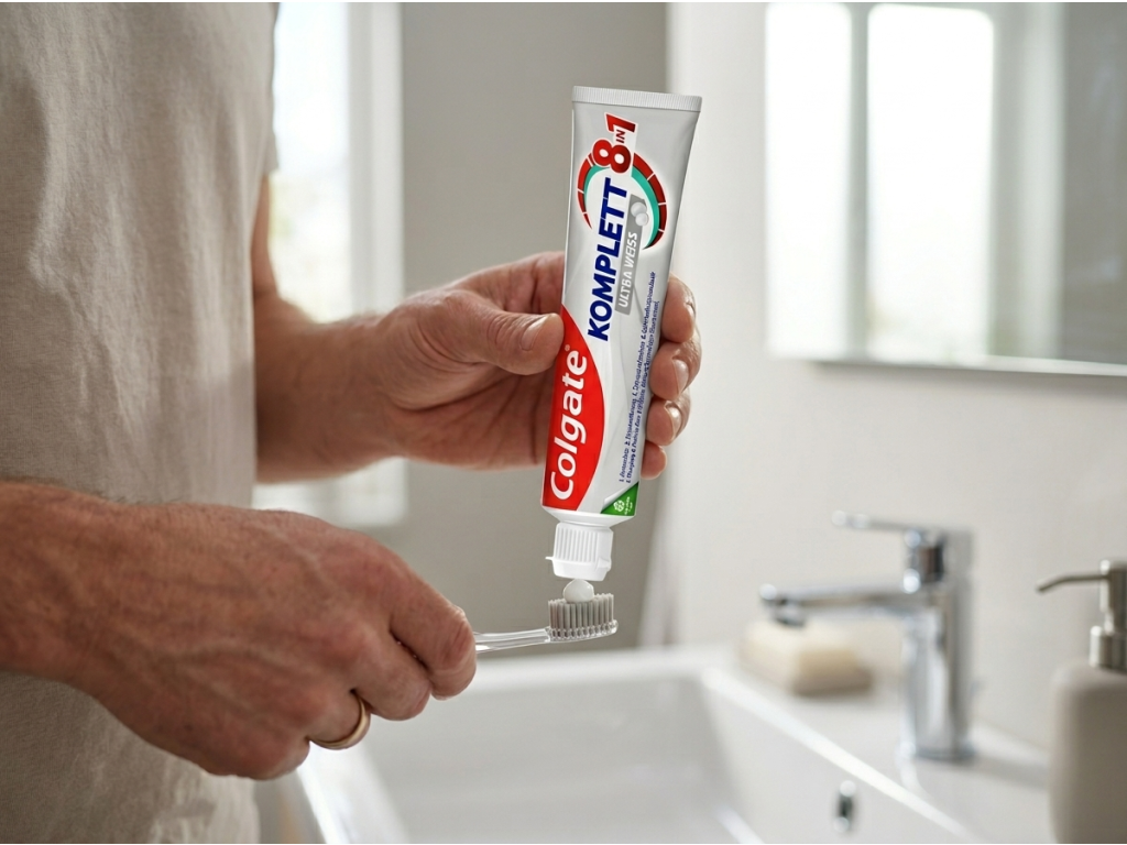 Colgate zubní pasta Kompletní péče 8v1 pro přirozeně bílé zuby 75 ml - použití při čištění