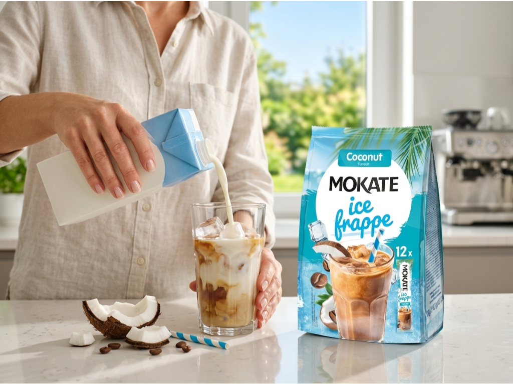Mokate instantní ledové frappé s kokosovou příchutí 12 ks, 150 g - příprava
