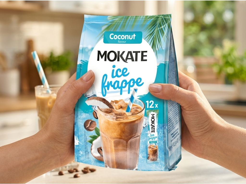 Mokate instantní ledové frappé s kokosovou příchutí 12 ks, 150 g - balení v ruce