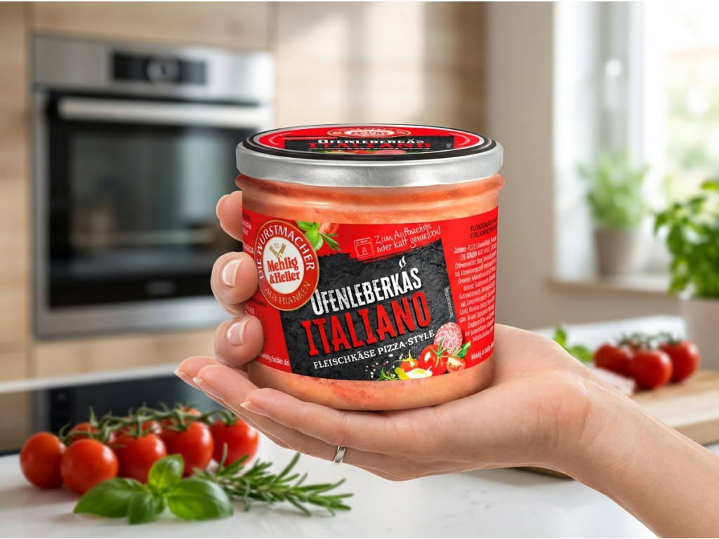 Mehlig & Heller pečená masová sekaná Italiano ve skle 250 g - sklenice v ruce