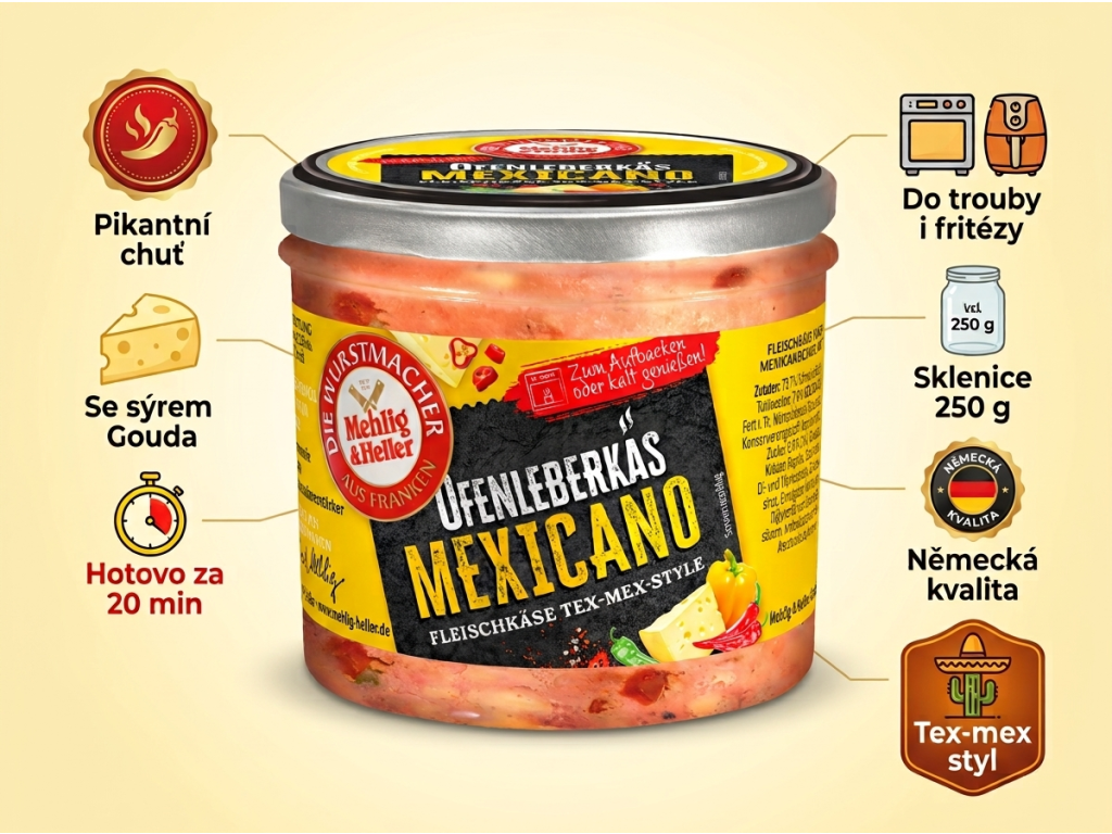 Mehlig & Heller pečená masová sekaná Mexicano ve skle 250 g - benefity