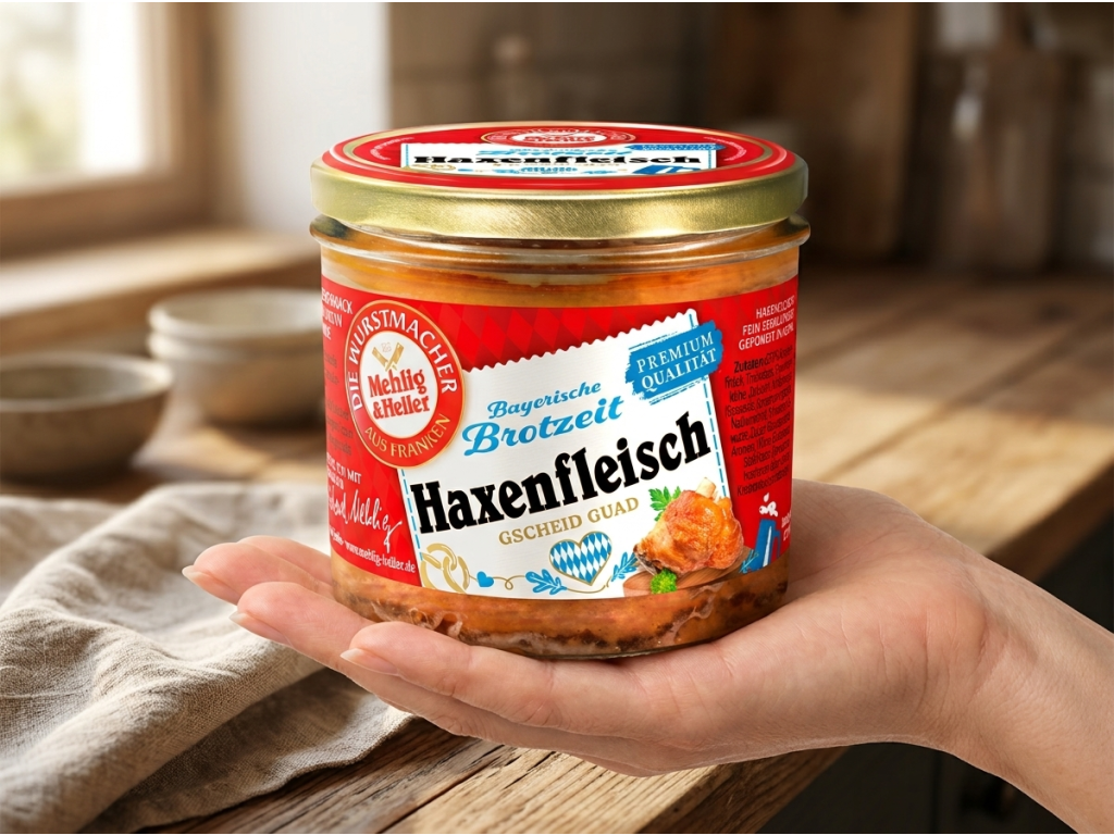 Mehlig & Heller bavorské vepřové koleno v aspiku ve skle 250 g - sklenice v ruce