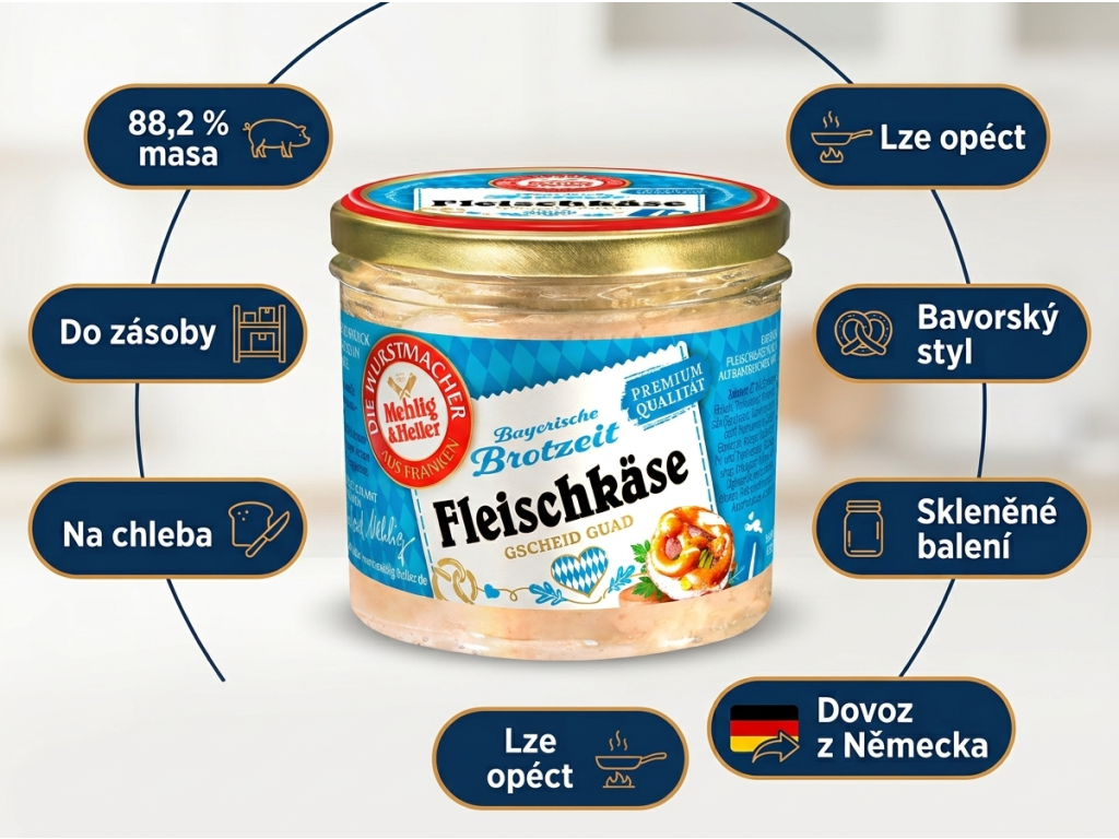 Mehlig & Heller bavorská masová specialita z vepřového kolena ve skle 250 g - hlavní výhody