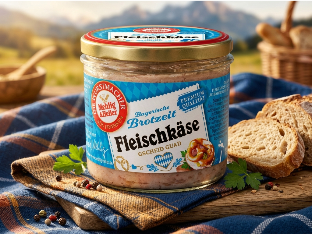 Mehlig & Heller bavorská masová specialita z vepřového kolena ve skle 250 g - servírování v přírodním stylu