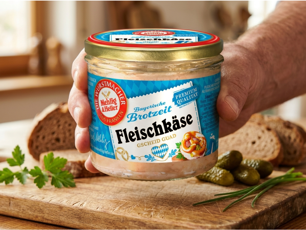 Mehlig & Heller bavorská masová specialita z vepřového kolena ve skle 250 g - sklenice v ruce