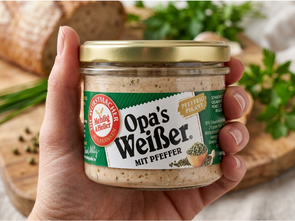 Mehlig & Heller Opa's Weißer s pepřem vepřová masová specialita ve skle 200 g - balení v ruce