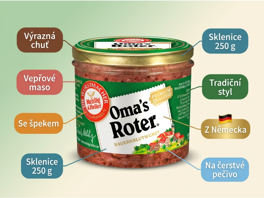 Mehlig & Heller Oma's Roter krvavá masová pomazánka ve skle 250 g - benefity