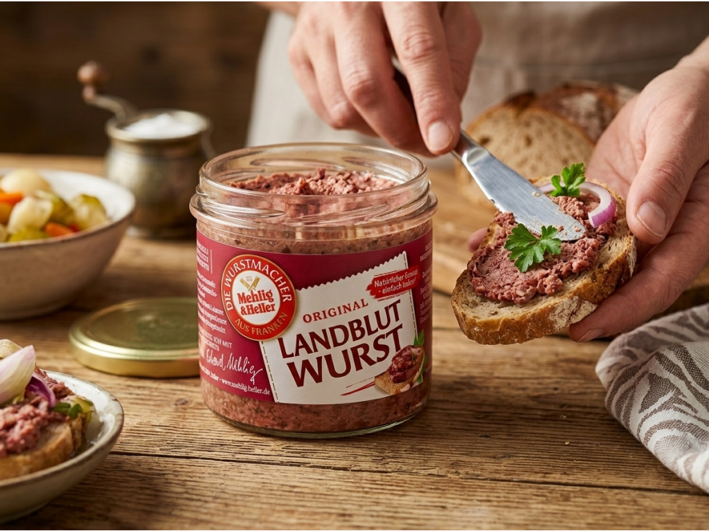 Mehlig & Heller venkovská krvavá klobása ve skle 250 g - použití v kuchyni